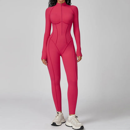 BodyFlow Combinaison Sport Femme – Design Sculptant, Col Montant Zippé, Performance & Élégance