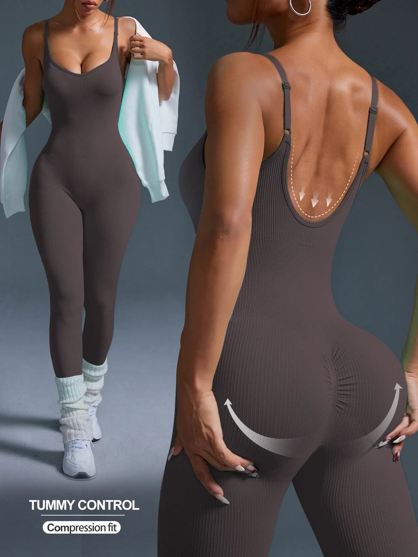 Combinaison Yoga Femme 1 Pièce, Sans Couture et Dos Nu, Fitness & Training