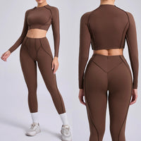 2-teiliges Yoga-Set für Damen, Push-up-Leggings und langärmeliger Sport-BH, Fitness und Training