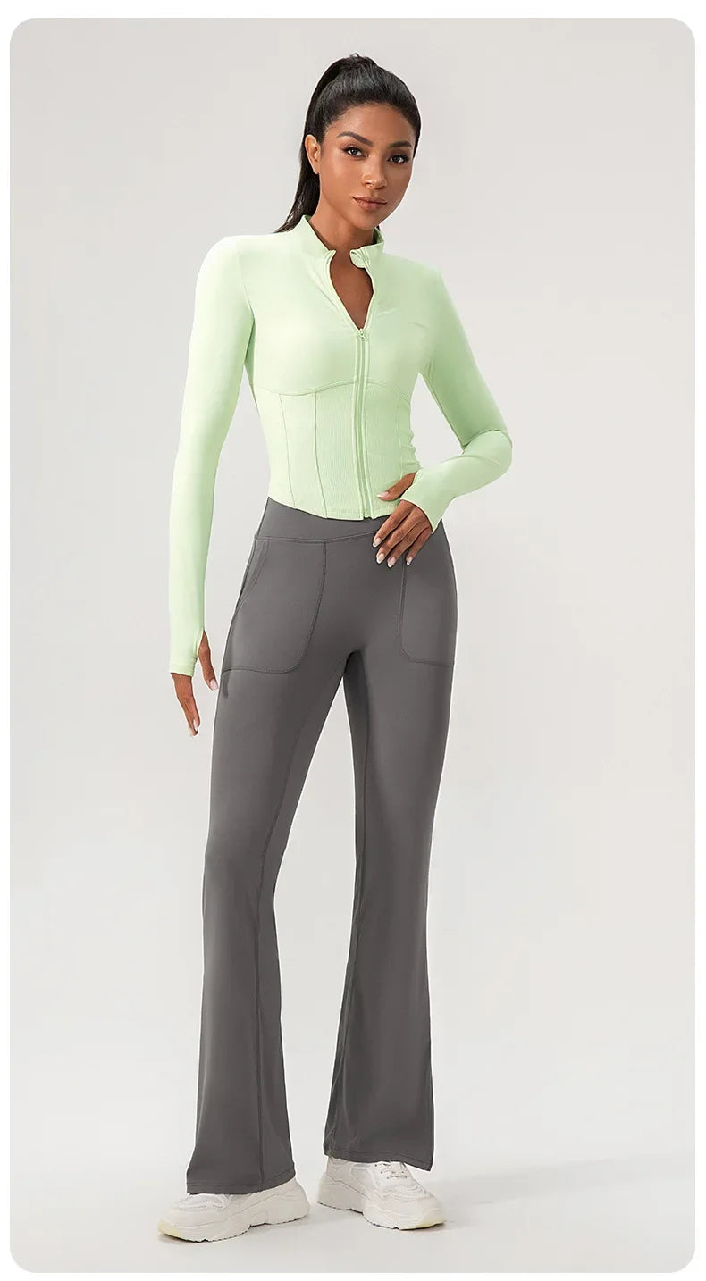 Ensemble Yoga Femme BodyFlow – Manches Longues, Fermeture Zippée, Tenue Sport & Trainin