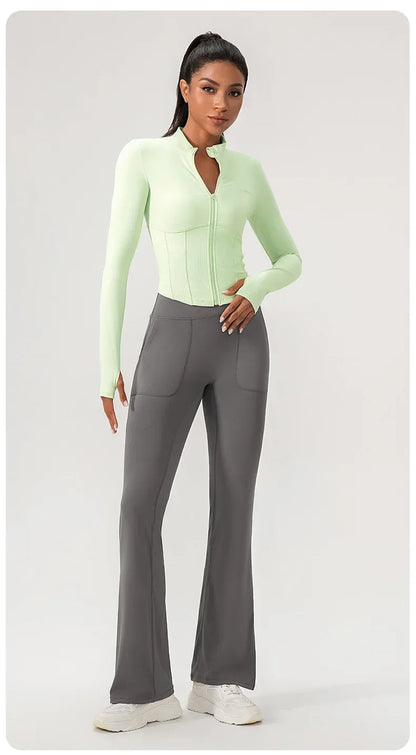 Ensemble Yoga Femme BodyFlow – Manches Longues, Fermeture Zippée, Tenue Sport & Trainin