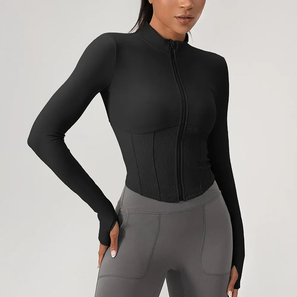 Ensemble Yoga Femme BodyFlow – Manches Longues, Fermeture Zippée, Tenue Sport & Trainin