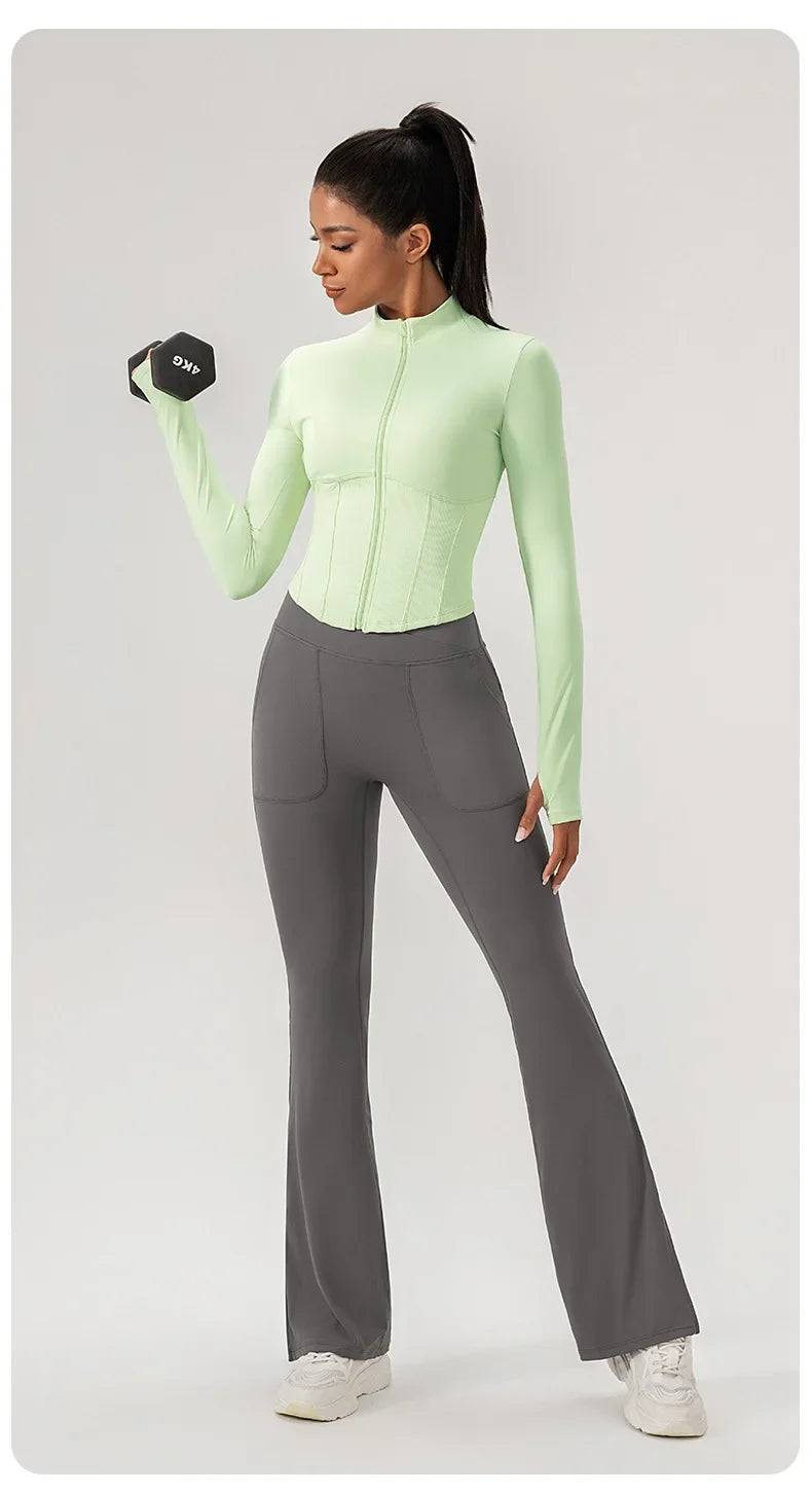 Ensemble Yoga Femme BodyFlow – Manches Longues, Fermeture Zippée, Tenue Sport & Trainin
