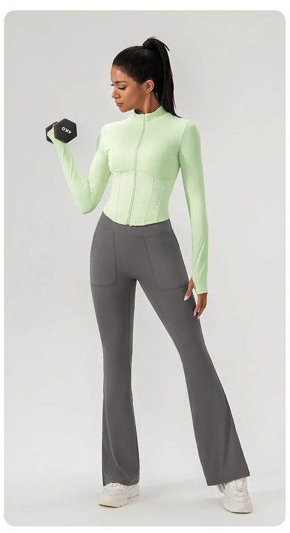 Ensemble Yoga Femme BodyFlow – Manches Longues, Fermeture Zippée, Tenue Sport & Trainin